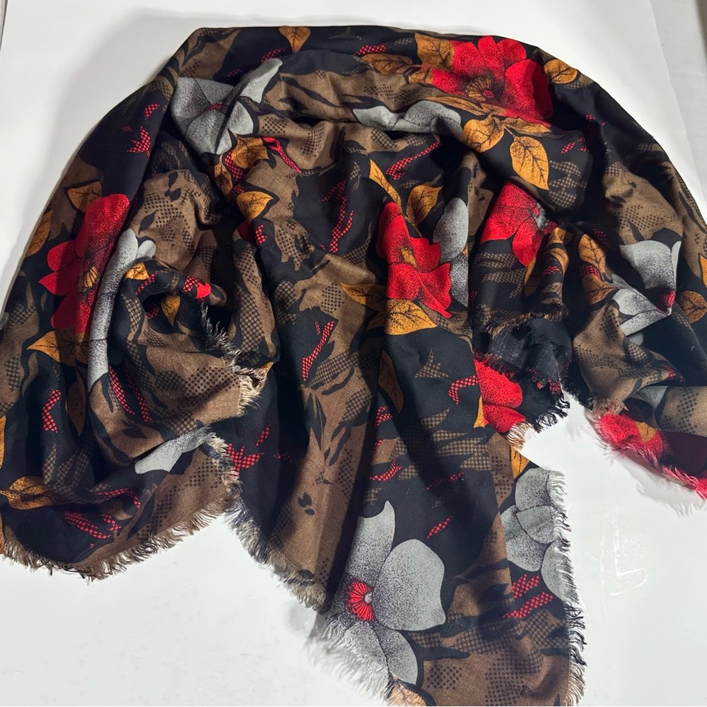 Vintage Boho Square Scarf Vibrant Rayon Challis Mystical Floral Print 70s 80s - Picture 2 of 7